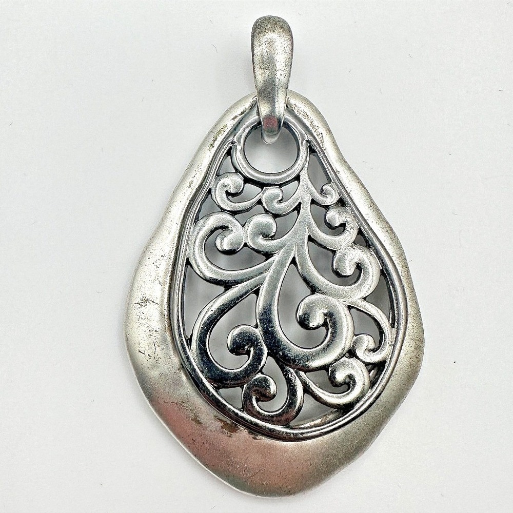 Vintage Y2K Silver Tone Filigree Openwork Teardrop Pendant Boho Women's Jewelry